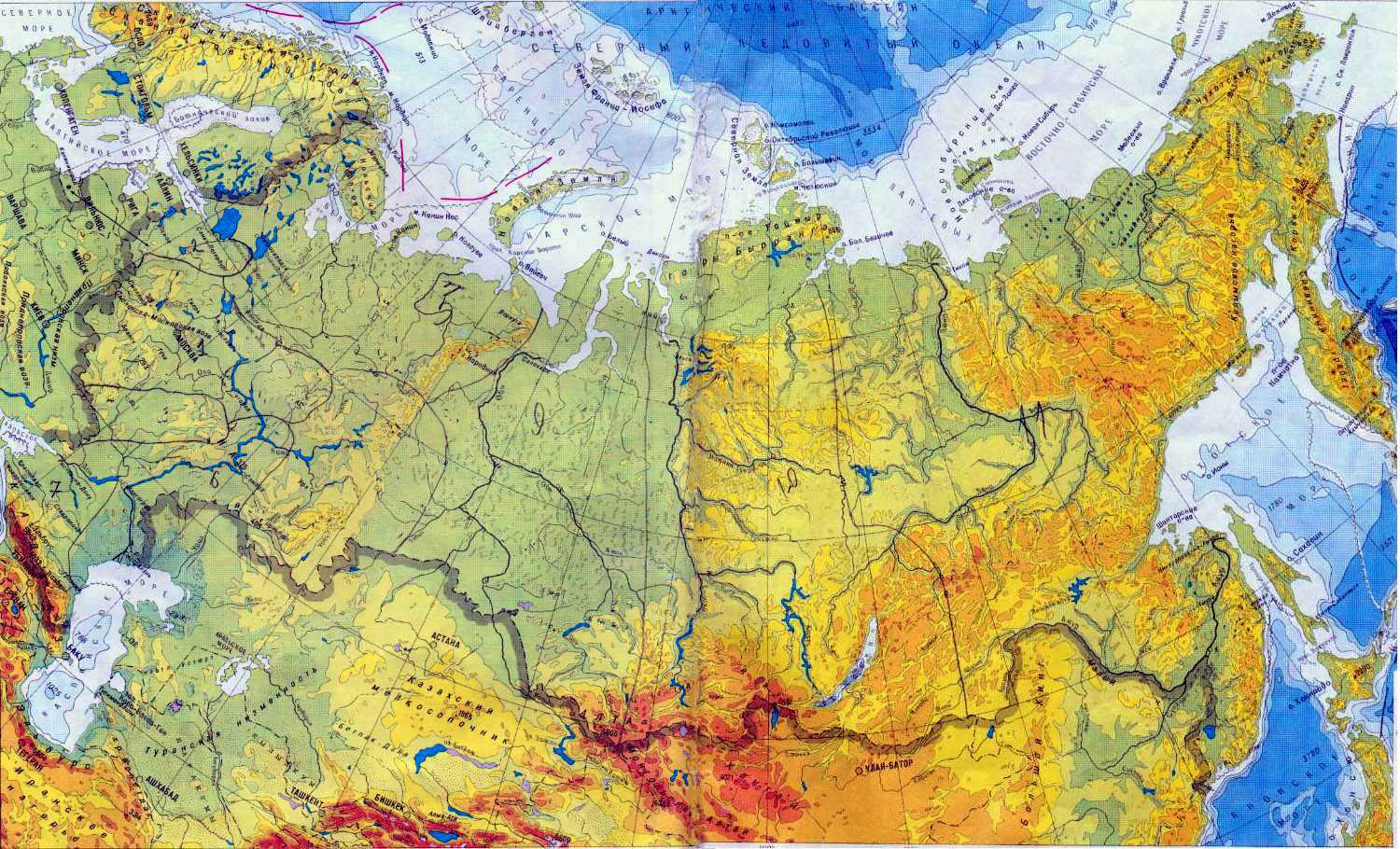 Какие формы рельефа преобладают в евразии. Географическая карта гор и равнин России. Равнины Плоскогорья низменности на карте России. Горы равнины низменности России на карте.