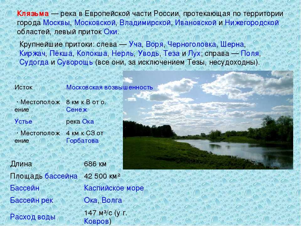 Реки россии протяженность список. Крупные реки. Описание реки Клязьма. Название речек. Водные объекты названия.
