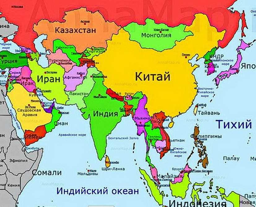 Страны и столицы азии: список, политическая и физическая карта