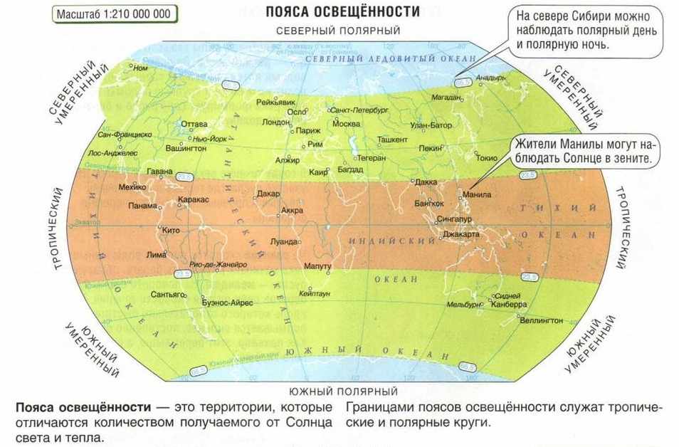 На рисунке покажите штриховкой районы в которых наблюдаются полярные ночи и полярные дни