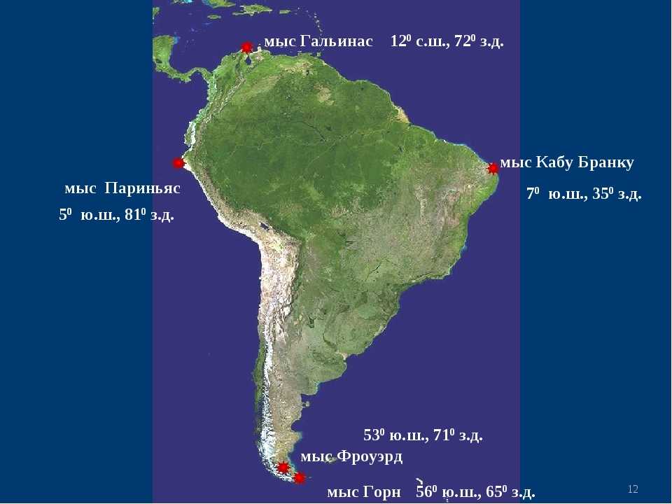 Найти координаты крайних точек южной америки