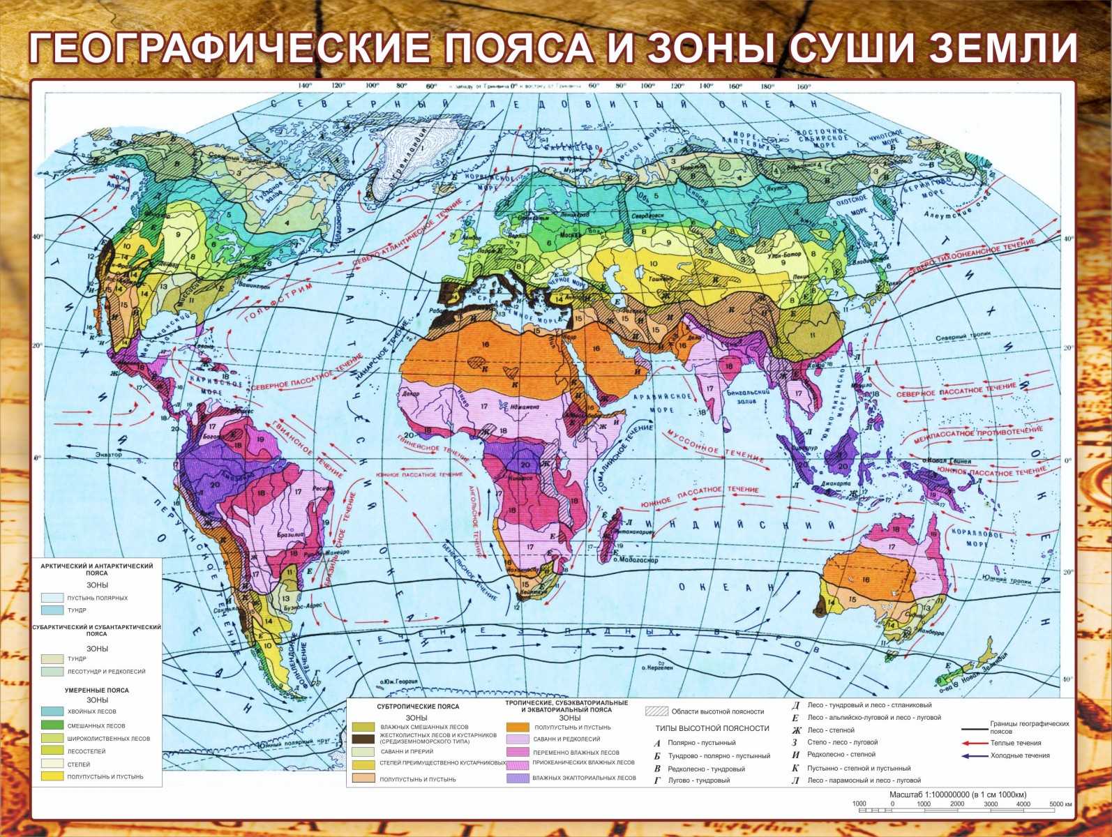 Карта природных зон мира: выделение на контурной карте границ по цвету обозначения
